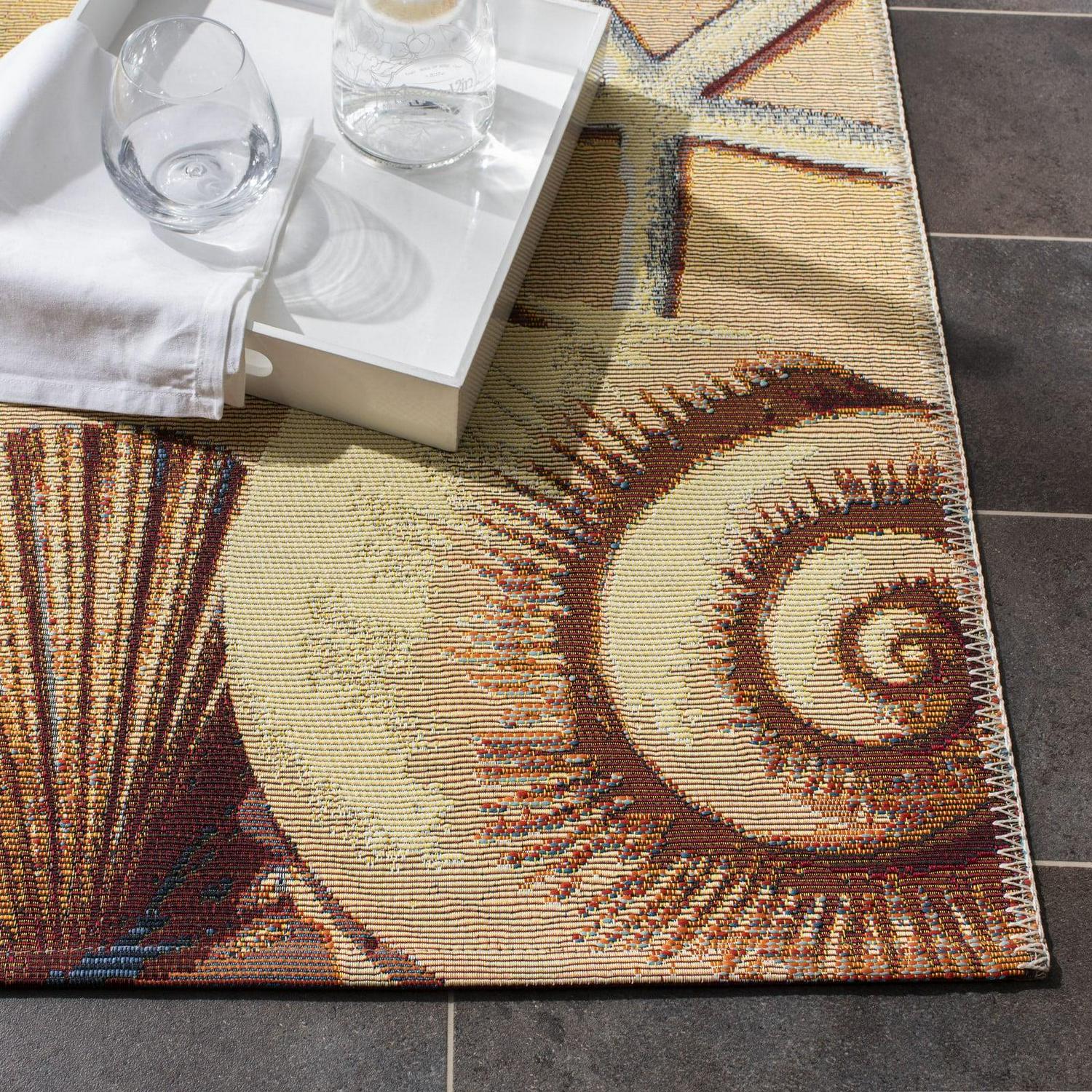 SAFAVIEH Barbados Sea Shells Outdoor Area Rug, 5'3" x 7'6", Gold/Blue - Image 4