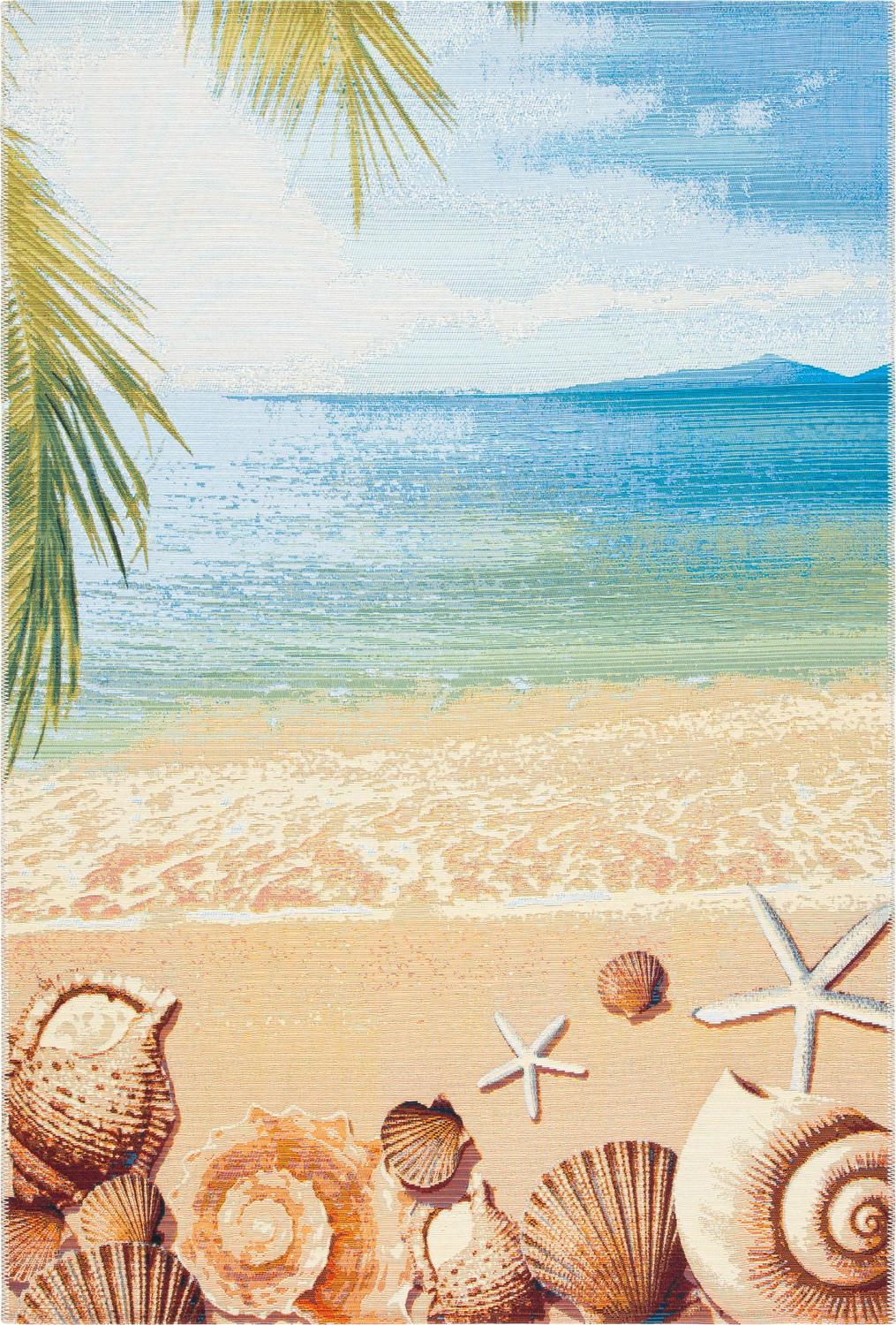 SAFAVIEH Barbados Sea Shells Outdoor Area Rug, 5'3" x 7'6", Gold/Blue - Image 3