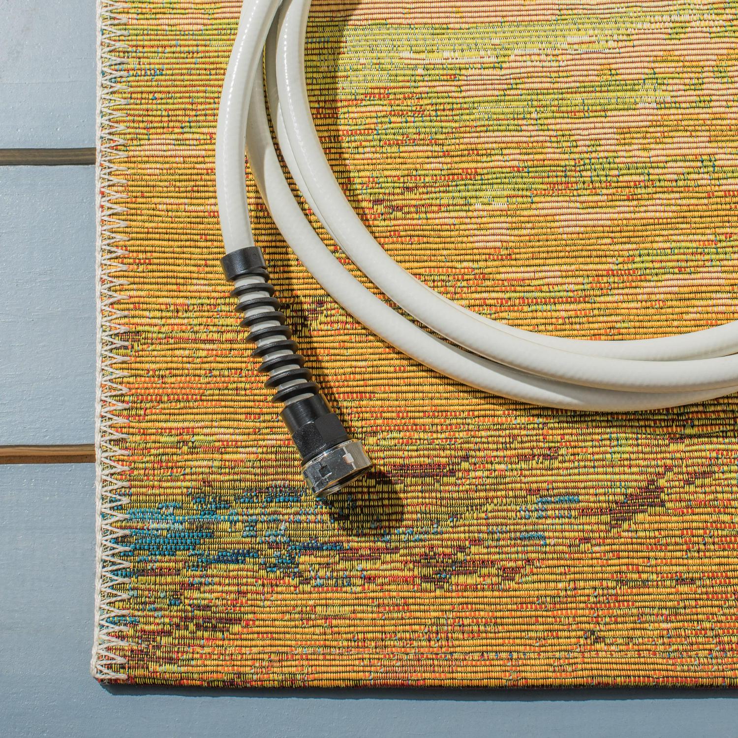 SAFAVIEH Barbados Sunset Waves Outdoor Area Rug, 5'3" x 7'6", Blue/Gold - Image 5