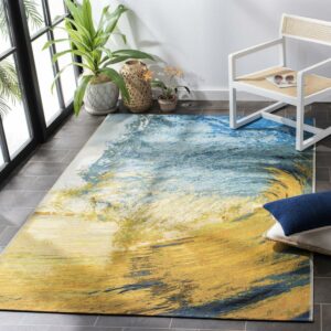 SAFAVIEH Barbados Sunset Waves Outdoor Area Rug, 5'3" x 7'6", Blue/Gold