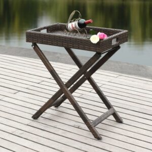 SAFAVIEH Bardia Outdoor Patio Wicker Folding Tray Table, Brown