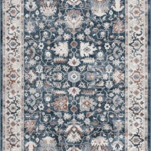 SAFAVIEH Bayside Sheryll Floral Polyester Machine Washable Area Rug, Blue/Gray, 5'3" x 7'6"