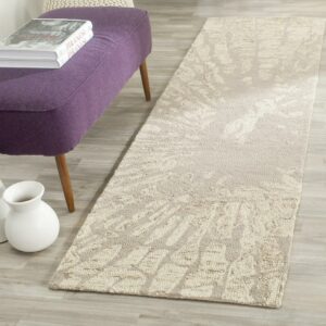 SAFAVIEH Bella Ethelyn Abstract Sunburst Wool Runner Rug, Winter Taupe, 2'3" x 12'