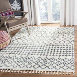 SAFAVIEH Berber Fringe Erin Aztec Shag Area Rug, Cream/Dark Gray, 5'3" x 7'6"
