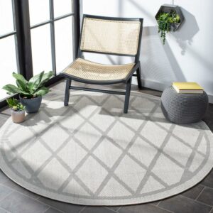 SAFAVIEH Machine Washable Rug Indoor/Outdoor Bermuda Collection - Bermuda Dulcibella Geometric Diamonds Indoor/Outdoor Area Rug Ivory/Light Grey, 6'7" x 6'7" Round