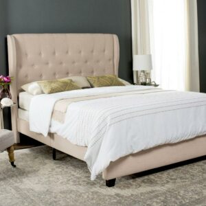 SAFAVIEH Blanchett Modern Retro Tufted Bed Frame, Queen, Light Beige