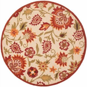 SAFAVIEH Blossom Leah Floral Flowers Wool Area Rug, Beige/Multi, 6' x 6' Round