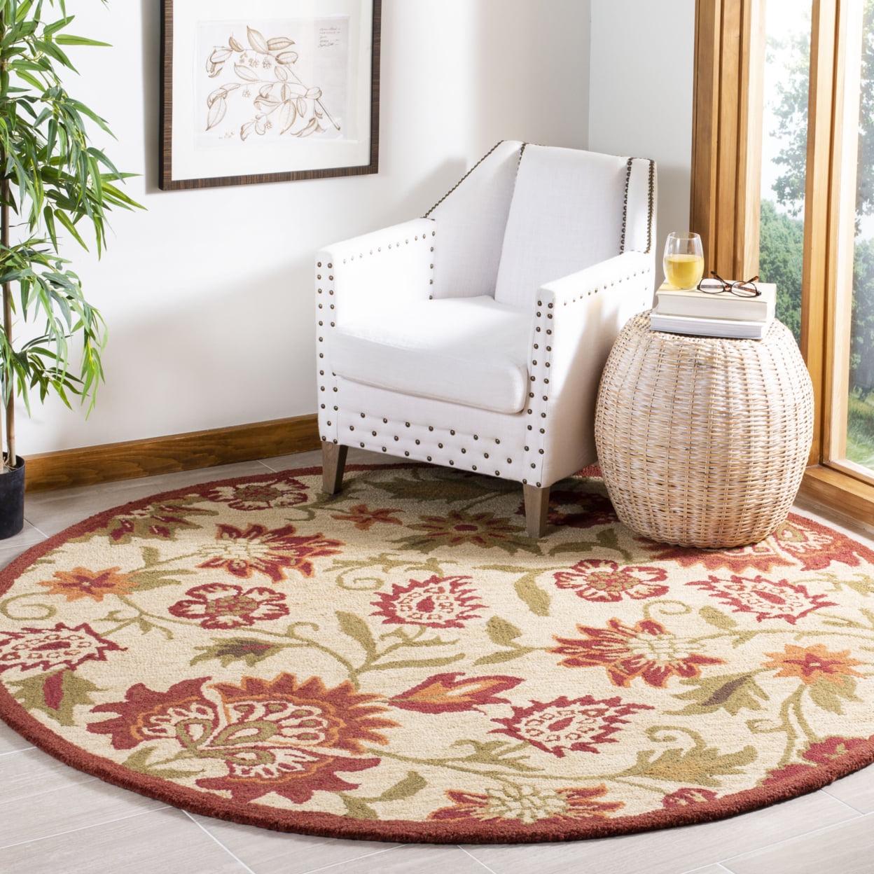 SAFAVIEH Blossom Leah Floral Flowers Wool Area Rug, Beige/Multi, 6' x 6' Round - Image 2