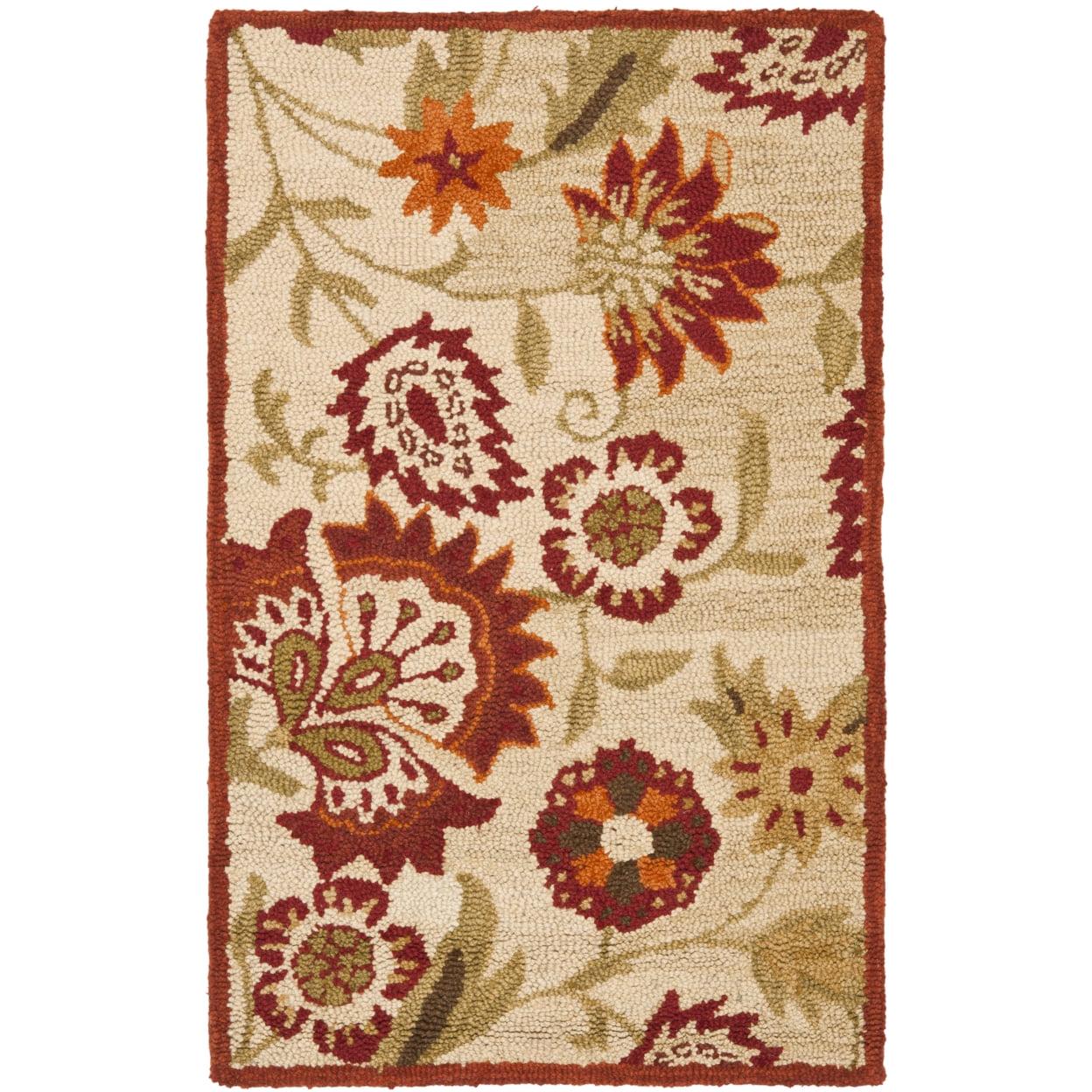 SAFAVIEH Blossom Leah Floral Flowers Wool Area Rug, Beige/Multi, 6' x 6' Round - Image 8
