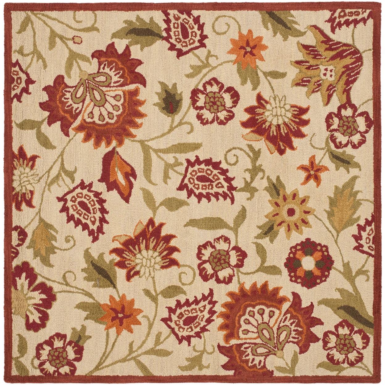 SAFAVIEH Blossom Leah Floral Flowers Wool Area Rug, Beige/Multi, 6' x 6' Round - Image 6