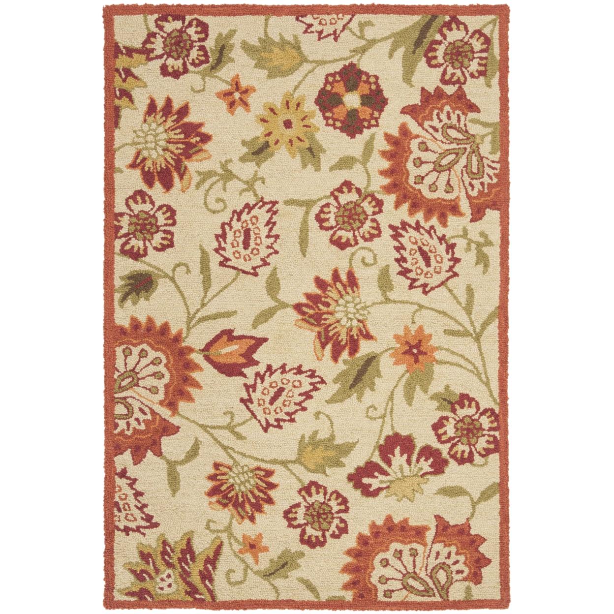 SAFAVIEH Blossom Leah Floral Flowers Wool Area Rug, Beige/Multi, 6' x 6' Round - Image 9