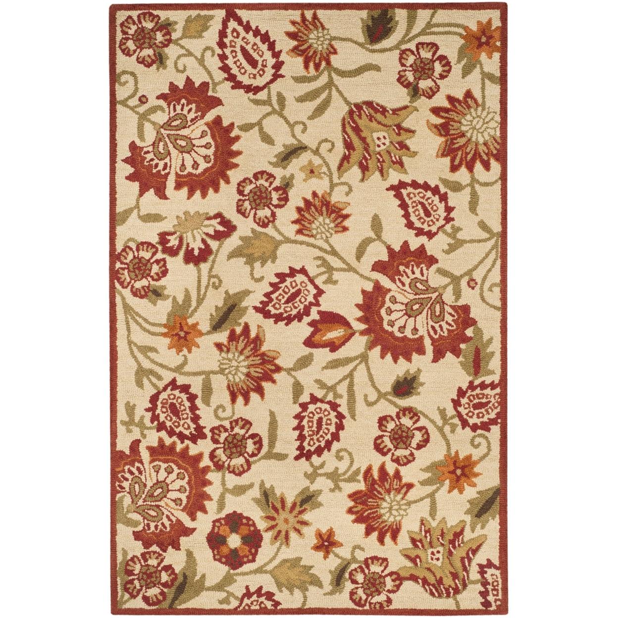 SAFAVIEH Blossom Leah Floral Flowers Wool Area Rug, Beige/Multi, 6' x 6' Round - Image 10