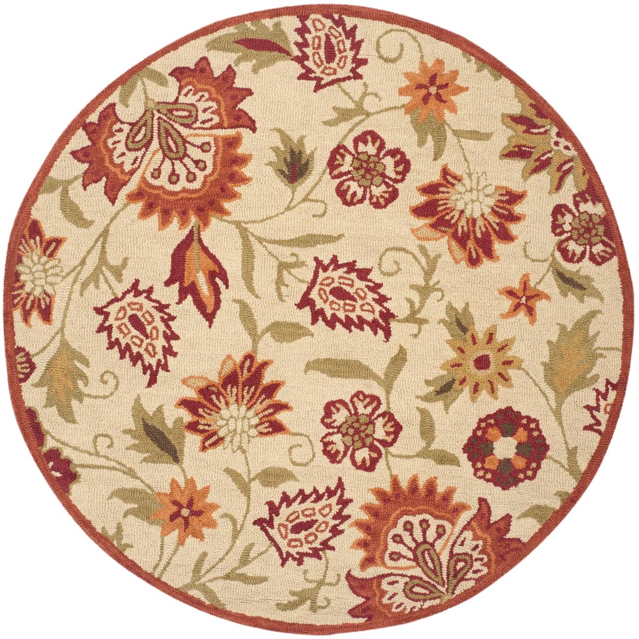 SAFAVIEH Blossom Leah Floral Flowers Wool Area Rug, Beige/Multi, 6' x 6' Round - Image 4