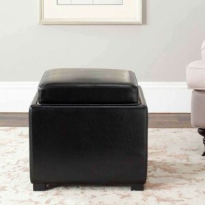SAFAVIEH Bobbi Modern Glam Single Upholstered Tray Storage Ottoman, Black