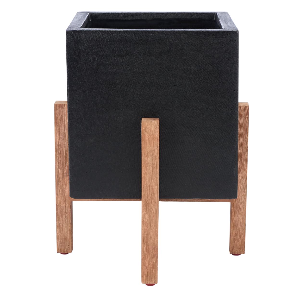SAFAVIEH Borsla Modern Glam Square Patio Planter with Stand, Natural/Black - Image 3