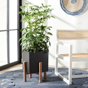 SAFAVIEH Borsla Modern Glam Square Patio Planter with Stand, Natural/Black