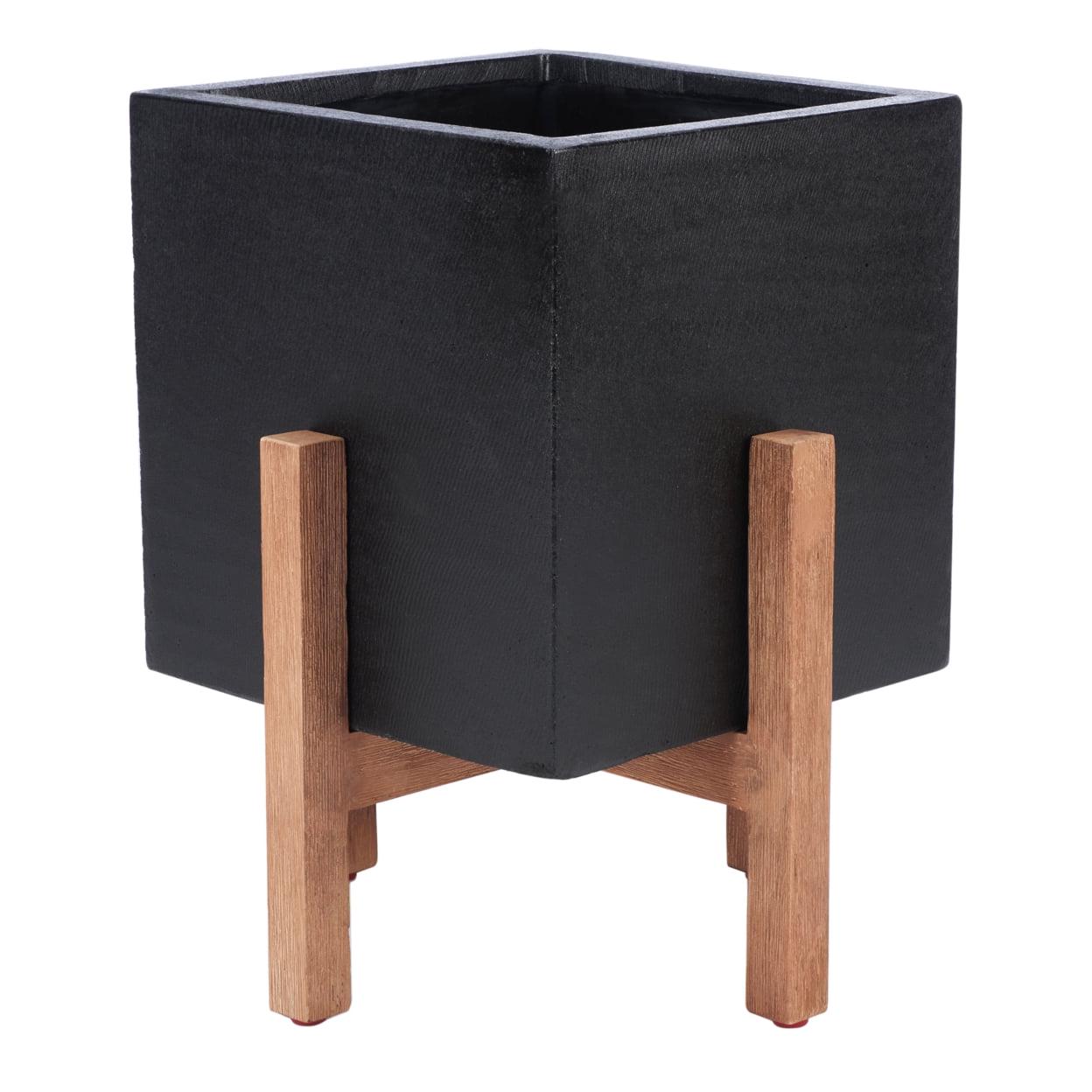 SAFAVIEH Borsla Modern Glam Square Patio Planter with Stand, Natural/Black - Image 4