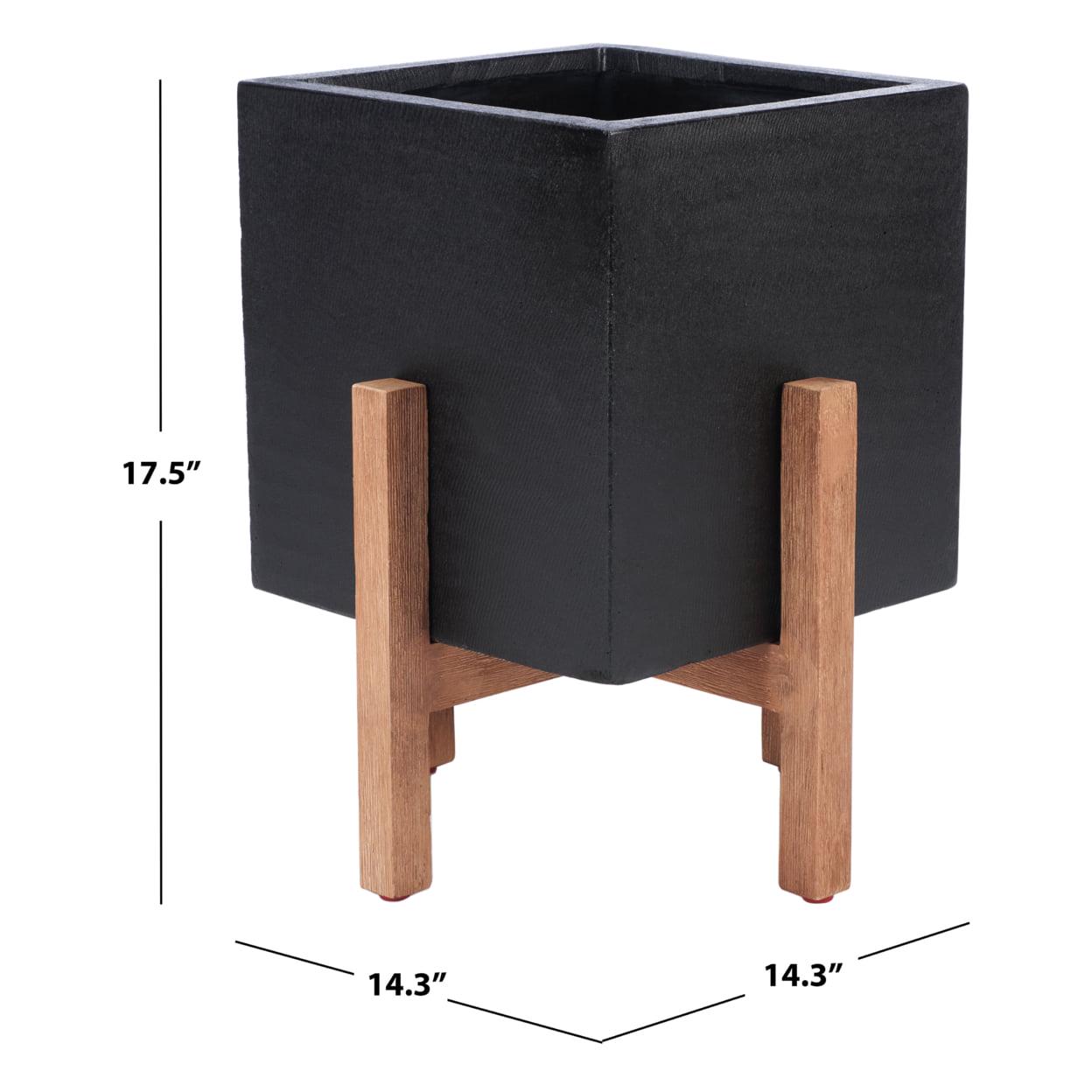 SAFAVIEH Borsla Modern Glam Square Patio Planter with Stand, Natural/Black - Image 5