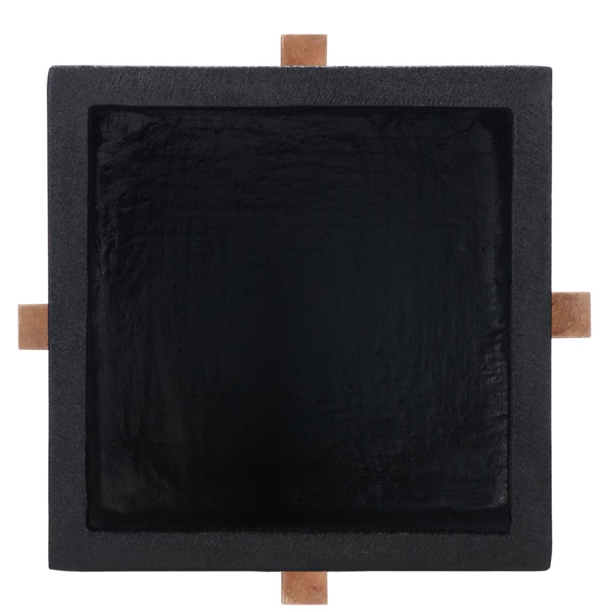 SAFAVIEH Borsla Modern Glam Square Patio Planter with Stand, Natural/Black - Image 2