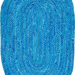 SAFAVIEH Braided Calvin Transitional Cotton Reversible Area Rug, Turquoise, 5' x 8' Oval