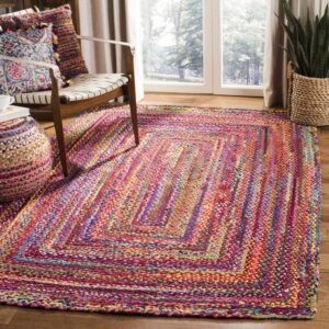 SAFAVIEH Braided Daphne Geometric Cotton Reversible Area Rug, Red/Multi, 9' x 12'