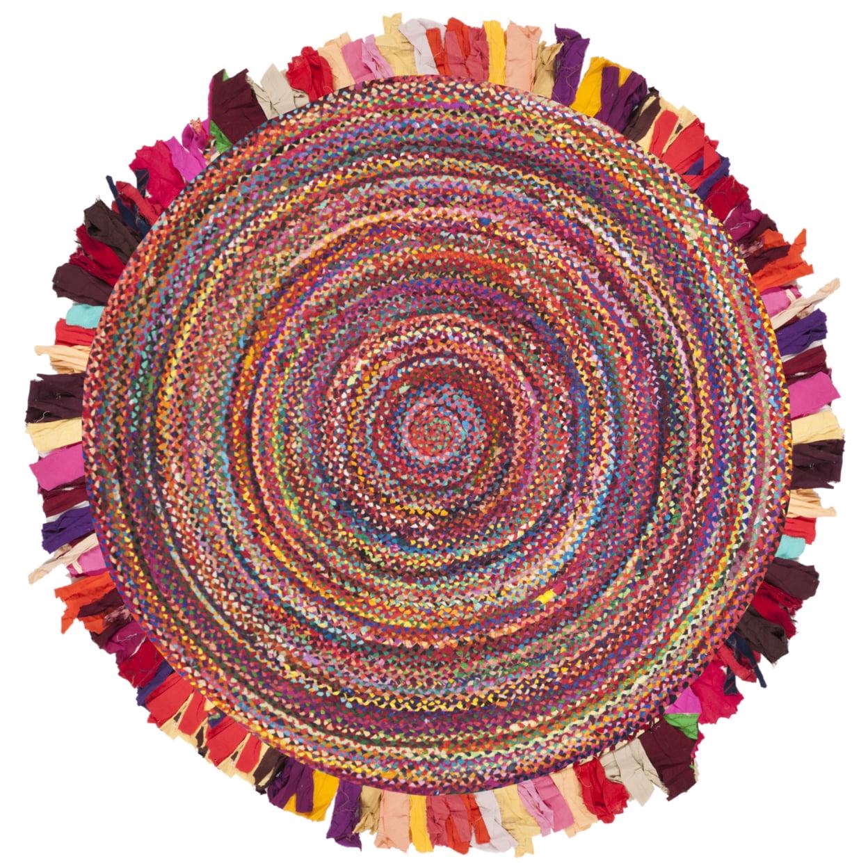 SAFAVIEH Braided Paisley Transitional Cotton Reversible Area Rug, Red/Multi, 6' x 6' Round