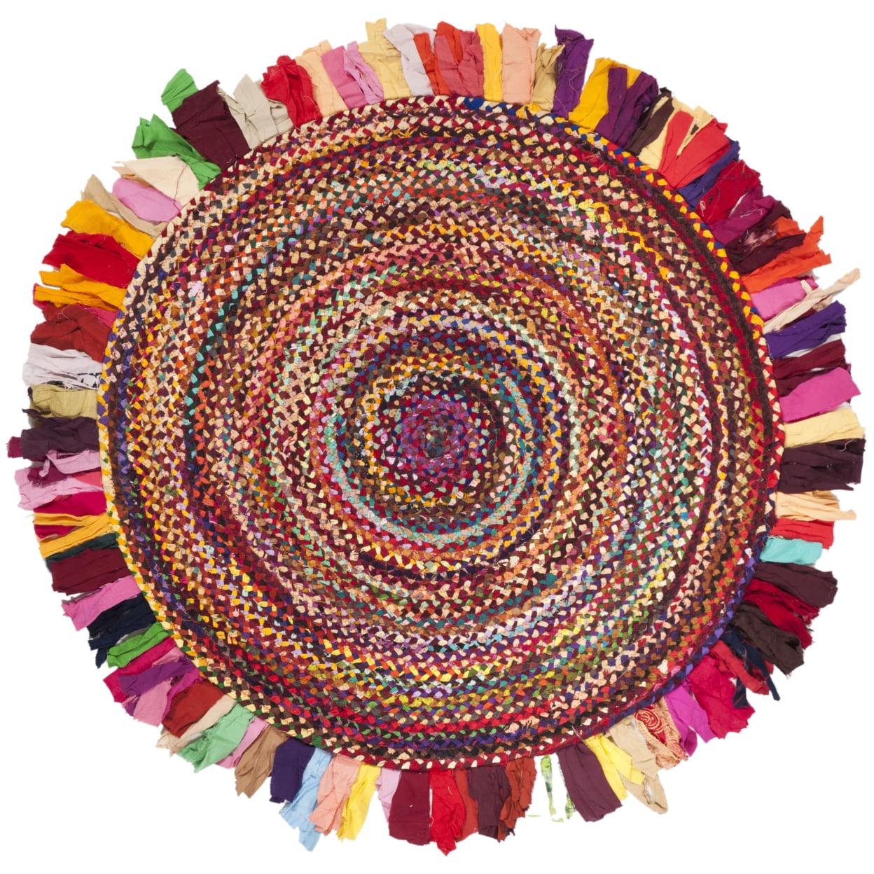 SAFAVIEH Braided Paisley Transitional Cotton Reversible Area Rug, Red/Multi, 6' x 6' Round - Image 2