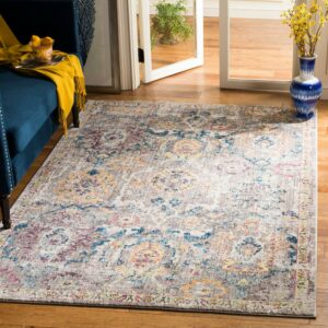 SAFAVIEH Bristol Gorden Oriental Polyester Area Rug, Gray/Blue, 4' x 6'