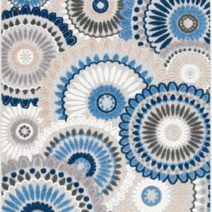 SAFAVIEH Cabana Brynn Floral Indoor/Outdoor Area Rug, Grey/Blue, 5'3" x 7'7"