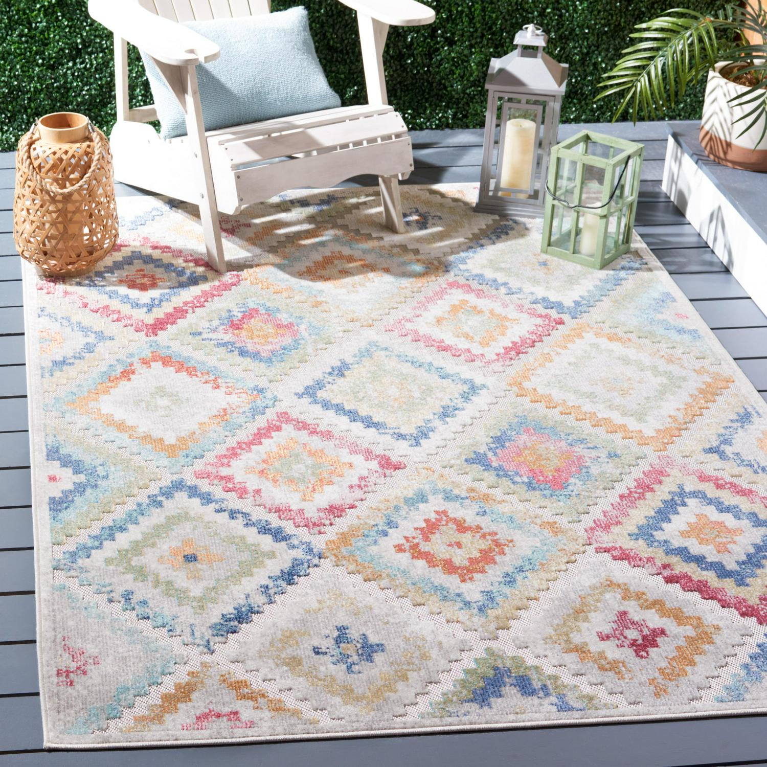 Safavieh Cabana Artana Indoor/ Outdoor Boho Rug 5'3" x 7'6" - Red Blue Multi - Image 2