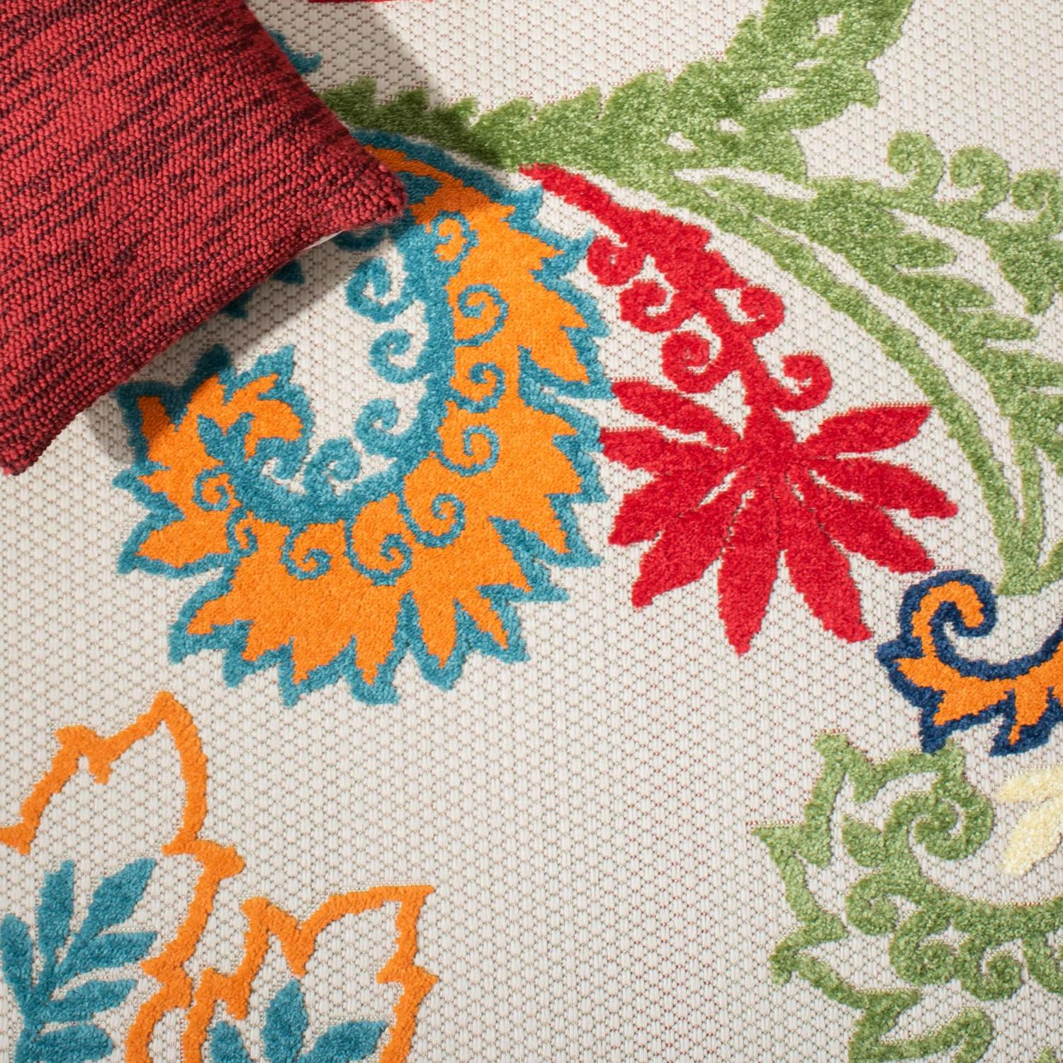 SAFAVIEH Cabana Lowell Floral Indoor/Outdoor Area Rug, Ivory/Blue, 5'3" x 7'7" - Image 7