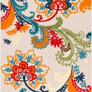 SAFAVIEH Cabana Lowell Floral Indoor/Outdoor Area Rug, Ivory/Blue, 5'3" x 7'7"
