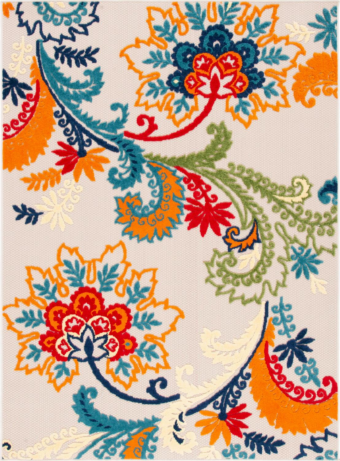 SAFAVIEH Cabana Lowell Floral Indoor/Outdoor Area Rug, Ivory/Blue, 5'3" x 7'7"