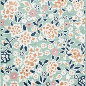 SAFAVIEH Cabana Tobias Floral Indoor/Outdoor Area Rug, Green/Navy, 5'1" x 7'6"