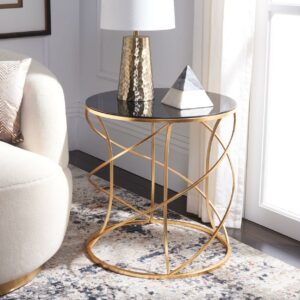 SAFAVIEH Cagney Glass Top Round Accent Table Gold / Black
