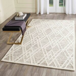 SAFAVIEH Cambridge Rordan Geometric Wool Area Rug, Light Brown/Ivory, 5' x 8'