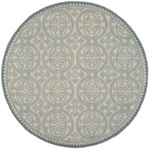 SAFAVIEH Cambridge Wade Geometric Wool Area Rug, Dusty Blue/Cement, 4' x 4' Round