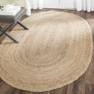 SAFAVIEH Cape Cod Aldous Braided Striped Jute Area Rug, 6' x 9' Oval, Natural