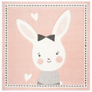 SAFAVIEH Carousel Kids Clark Shy Bunny Area Rug, Pink/Ivory, 5'3" x 5'3" Square