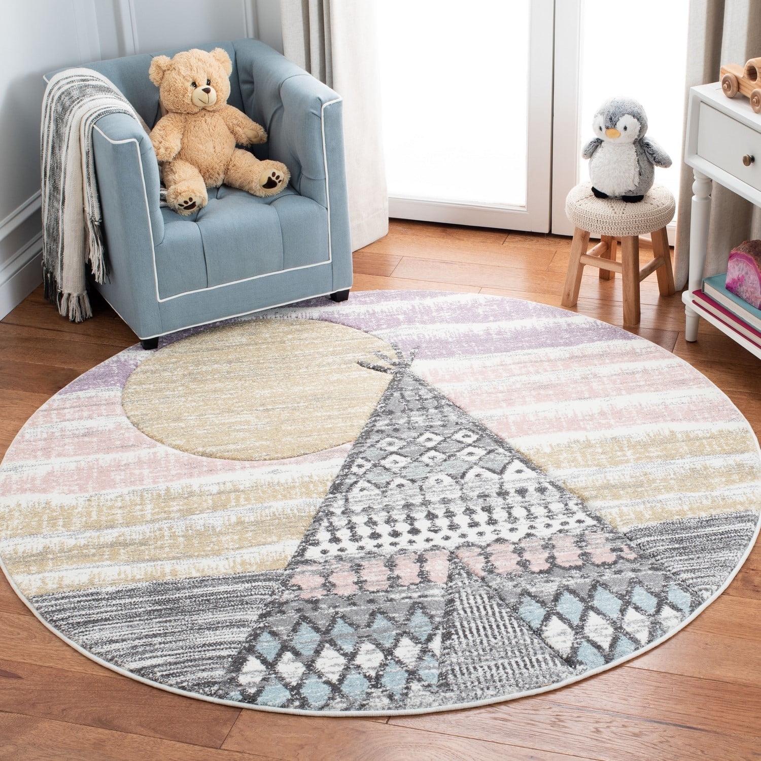 SAFAVIEH Carousel Kids Southwestern Teepee Area Rug, Grey/Pink, 5'3" x 7'6" - Image 4