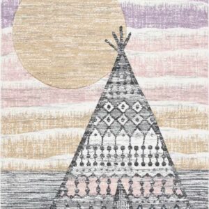 SAFAVIEH Carousel Kids Southwestern Teepee Area Rug, Grey/Pink, 5'3" x 7'6"