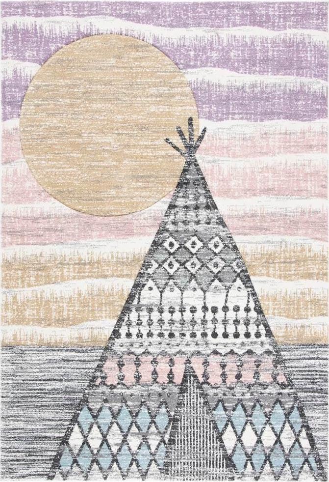 SAFAVIEH Carousel Kids Southwestern Teepee Area Rug, Grey/Pink, 5'3" x 7'6"