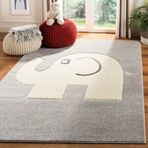 SAFAVIEH Carousel Kids Fallon Elephant Area Rug, Gray/Ivory, 5'3" x 5'3" Square