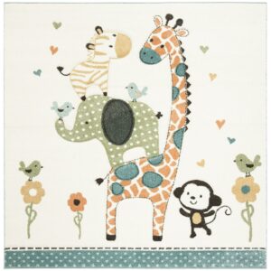 SAFAVIEH Carousel Kids Taneka Animals at Play Area Rug, Ivory, 5'3" x 5'3" Square