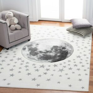 SAFAVIEH Carousel Kids Moon in the Stars Area Rug, Ivory/Gray, 5'3" x 7'6"
