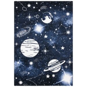 SAFAVIEH Carousel Kids Planets and Stars Area Rug, Dark Blue/Light Blue, 5'3" x 7'6"
