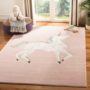 SAFAVIEH Carousel Kids Dalach Unicorn Area Rug, Pink/Ivory, 5'3" x 5'3" Square