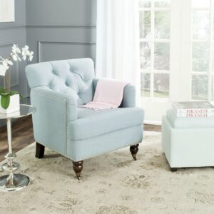 SAFAVIEH Colin Industrial Tufted Club Chair with Casters, Sky Blue