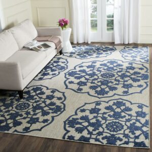 SAFAVIEH Cottage Keaton Geometric Floral Indoor/Outdoor Area Rug Light Grey/Royal Blue, 5'3" x 7'7"