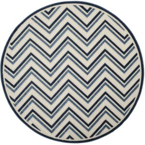 SAFAVIEH Cottage Maria Geometric Lines Indoor/Outdoor Area Rug Cream/Blue, 6'7" x 6'7" Round